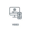 video icon vector from ads collection. Thin line video outline icon vector illustration. Linear symbol for use on web and mobile Royalty Free Stock Photo