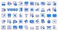 Video icons in line design blue. Vlog, movie, motion, play, video editor, media, creation, videography, content