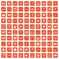 100 video icons set grunge orange Royalty Free Stock Photo