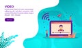 Video illustration concept with character. Template for, banner, presentation, social media, poster, advertising, promotion Royalty Free Stock Photo