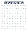 Video learning vector line icons set. Video, Learning, Course, Tutorial, Lesson, Education, E-learning illustration