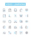 Video learning vector line icons set. Video, Learning, Course, Tutorial, Lesson, Education, E-learning illustration