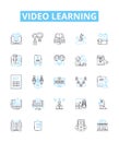 Video learning vector line icons set. Video, Learning, Course, Tutorial, Lesson, Education, E-learning illustration