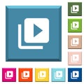 Video library white icons on edged square buttons