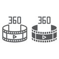 360 video line and glyph icon, rotation and view, panoramic video sign, vector graphics, a linear pattern on a white Royalty Free Stock Photo