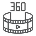 360 video line icon, rotation and view, panoramic video sign, vector graphics, a linear pattern on a white background. Royalty Free Stock Photo