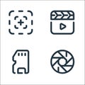 Video line icons. linear set. quality vector line set such as shutter, memory card, video