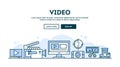 Video making, concept header, flat design thin line style Royalty Free Stock Photo