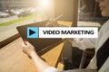 Video marketing, advertising concept on virtual screen. Royalty Free Stock Photo