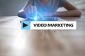 Video marketing, advertising concept on virtual screen. Royalty Free Stock Photo
