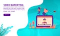 Video marketing illustration concept with character. Template for, banner, presentation, social media, poster, advertising, Royalty Free Stock Photo