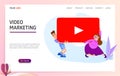 Video Marketing Landing Page Template Concept. Man and woman carry media player