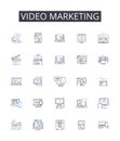 Video marketing line icons collection. Social media, Digital advertising, Virtual event, Email marketing, Search engine