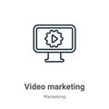 Video marketing outline vector icon. Thin line black video marketing icon, flat vector simple element illustration from editable Royalty Free Stock Photo