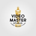 Video Master logo. Video Production Studio emblem. Symbol of gold award with letters.