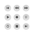 Video media player vector icons set. Mediaplayer interface buttons, play, pause, rewind symbol