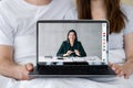 video meeting couple counseling online on laptop Royalty Free Stock Photo