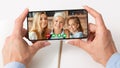 Video meeting with family remotely at home, online call Royalty Free Stock Photo