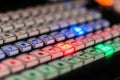 Video mixer with colored buttons with light. Red, green and blue buttons