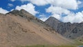 Video of Mountain Spirits Lake in Altai mountains. Herd of horses hides from horseflies on a snowfield