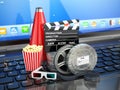 Video or movie online internet concept. Film reels, clapperboard Royalty Free Stock Photo