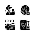 Video online black glyph icons set on white space