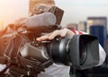 Video operator with camcorders Royalty Free Stock Photo