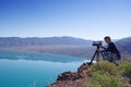 Video operator removes desert lake