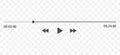 Video play bar display interface. Audio player progress for podcast, misic, radio. Vector slider, play, rewind buttons. Royalty Free Stock Photo