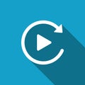 Video Play Button Like Simple Replay Icon Isolated With Long Shadow. Flat Design. Vector