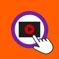 Video play icon. Online media concept. Hand Mouse Cursor Clicks the Button Royalty Free Stock Photo