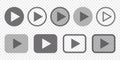 Video player button on transparent baclground. Vector arrow sign for start and pause music. Ui pictograms set.