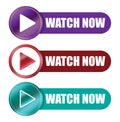 Video player button. Watch now elements. Media player vector. Online streaming symbol. Royalty Free Stock Photo