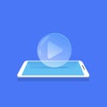 Video player icon media streaming mobile application blue background flat Royalty Free Stock Photo