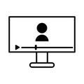 Video player icon. Video player on monitor icon. Video player with person icon. Vector illustration. stock image. Royalty Free Stock Photo