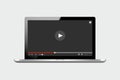 Video player on an isolated laptop screen with play button. Royalty Free Stock Photo