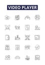 Video player line vector icons and signs. Browser, Streaming, Software, App, Device, Codecs, Interface, Controls outline Royalty Free Stock Photo