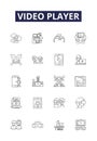 Video player line vector icons and signs. Browser, Streaming, Software, App, Device, Codecs, Interface, Controls outline