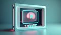 Video player software 3D program on monitor screen neon glowing, modern fast media player