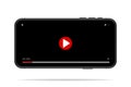 Video player template for mobile, black screen with red round button and timeline. Tube window online