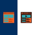 Video, Video Player, Web, Website  Icons. Flat and Line Filled Icon Set Vector Blue Background Royalty Free Stock Photo
