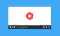 Video player window bar vector template. Video player display concept with buttons for control on blue background Royalty Free Stock Photo