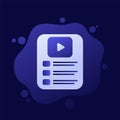 video playlist vector icon for web and apps