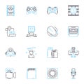 Video production linear icons set. Cinematography, Editing, Lighting, Camera, Scripting, Audio, Storytelling line vector