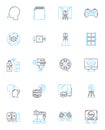 Video production linear icons set. Cinematography, Editing, Lighting, Scripting, Directing, Storyboarding, Visuals line