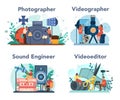 Video production, photography and sound engineering concept set.