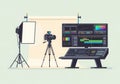 Video production studio setup with camera and editing equipment Royalty Free Stock Photo