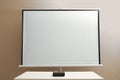 Video projector and screen near beige wall indoors. Space for design Royalty Free Stock Photo