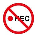 Video recording is prohibited. Camcorder icon is missing. Flat style. Isolated on white background. Vector Royalty Free Stock Photo
