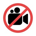 Video recording prohibited icon. Cross on video camera vector illustration Royalty Free Stock Photo